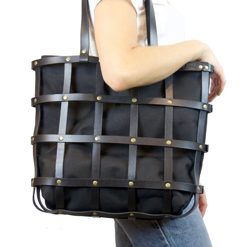 Leather Cage Tote: Black