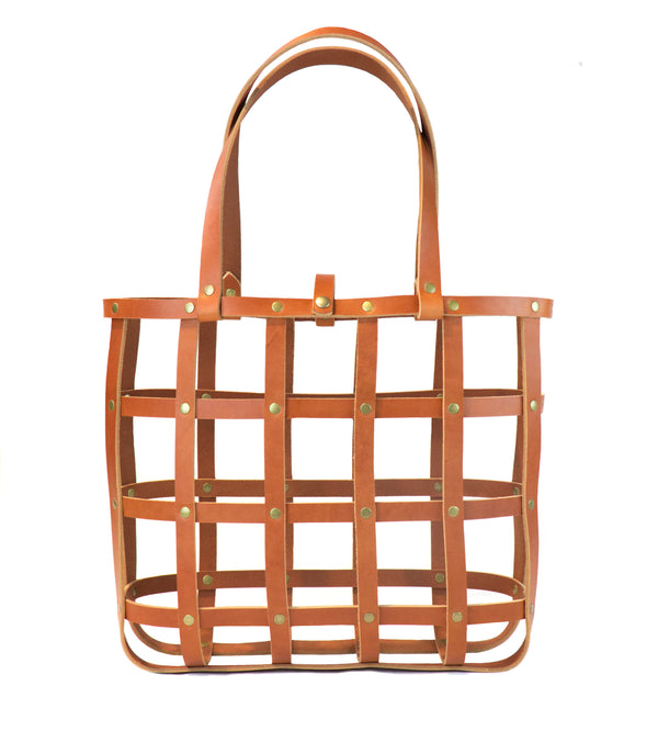 Leather Cage Tote: Chestnut